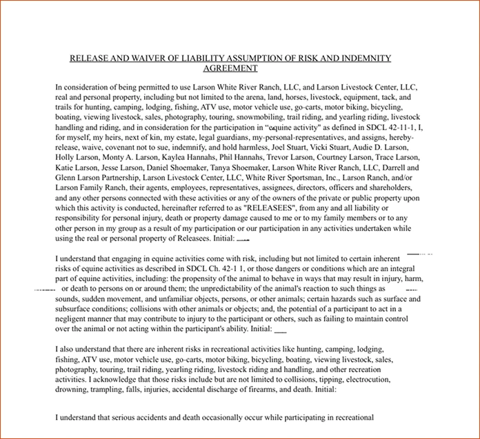 Ranch activity release form